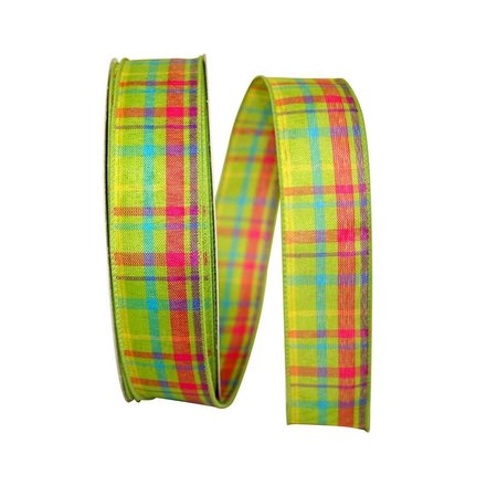 RELIANT RIBBON Breezeway Plaid Value Wired Edge Ribbon Lime 1.5 in. x 50 yards 92577W-204-09K